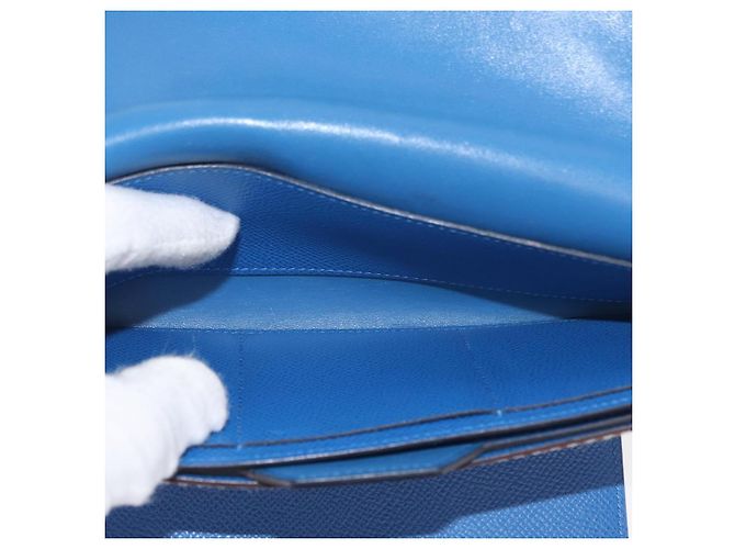 Hermès HERMES Cartera Larga Sangrecaval de Cuero Azul Auth 156370M - vista 17