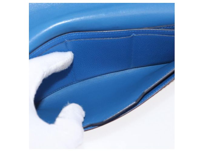 Hermès HERMES Cartera Larga Sangrecaval de Cuero Azul Auth 156370M - vista 18
