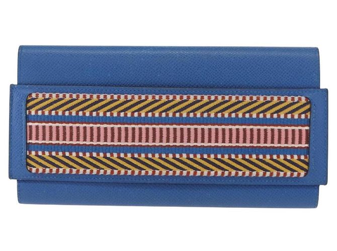 Hermès HERMES Cartera Larga Sangrecaval de Cuero Azul Auth 156370M - vista 2