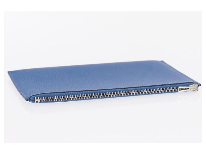 Hermès HERMES Cartera Larga Sangrecaval de Cuero Azul Auth 156370M - vista 23