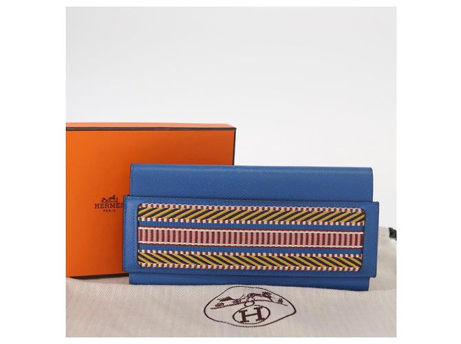 Hermès HERMES Cartera Larga Sangrecaval de Cuero Azul Auth 156370M - vista 28