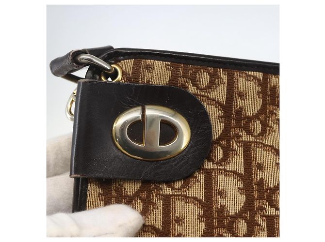Borsa a Spalla in Tela Trotter Christian Dior Beige Oro Auth 157215 D'oro - vista 14