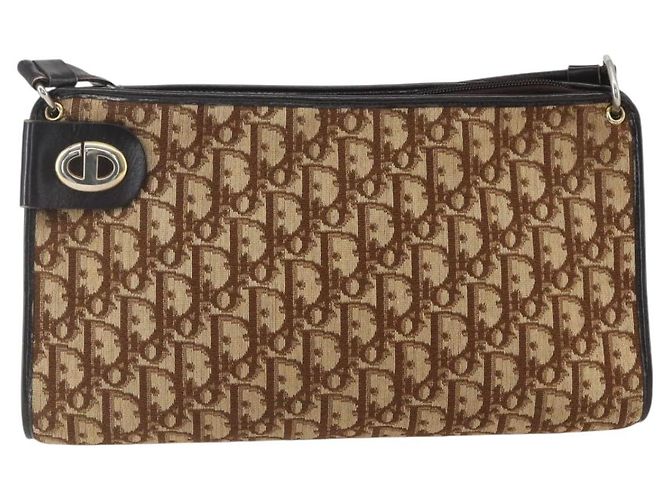 Borsa a Spalla in Tela Trotter Christian Dior Beige Oro Auth 157215 D'oro - vista 2