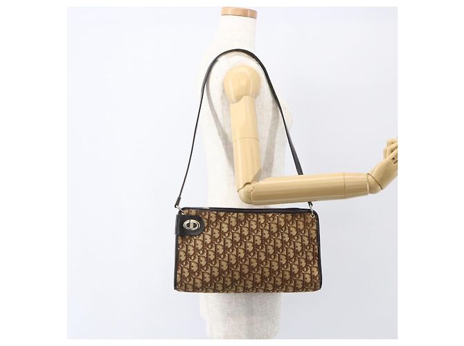 Borsa a Spalla in Tela Trotter Christian Dior Beige Oro Auth 157215 D'oro - vista 20