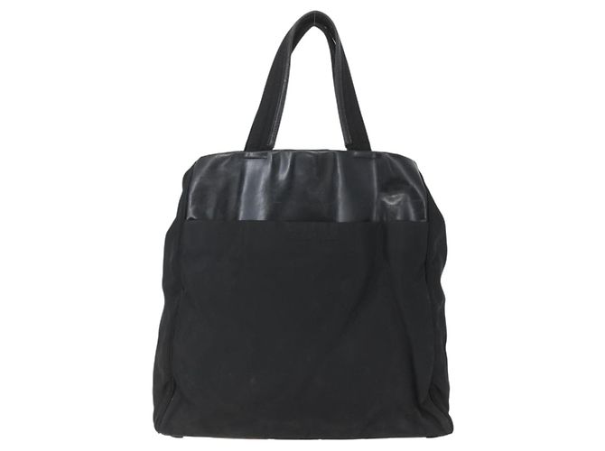 Borsa Tote PRADA in nylon e pelle nera Auth 156859 Nero - vista 13