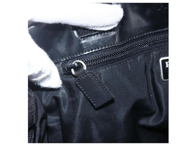 Borsa Tote PRADA in nylon e pelle nera Auth 156859 Nero - vista 17