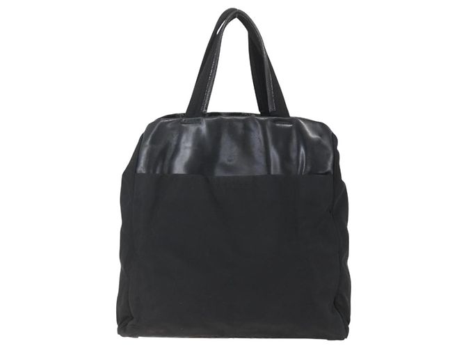 Borsa Tote PRADA in nylon e pelle nera Auth 156859 Nero - vista 2