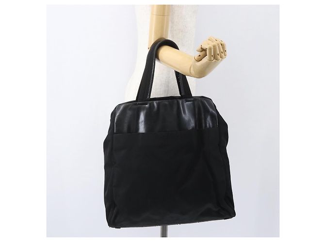 Borsa Tote PRADA in nylon e pelle nera Auth 156859 Nero - vista 23