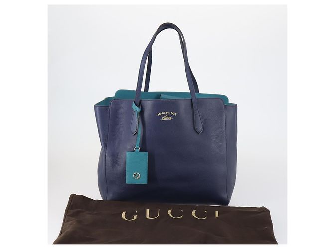 Borsa Tote in pelle blu e oro GUCCI 354397 Auth ar13812 D'oro - vista 12