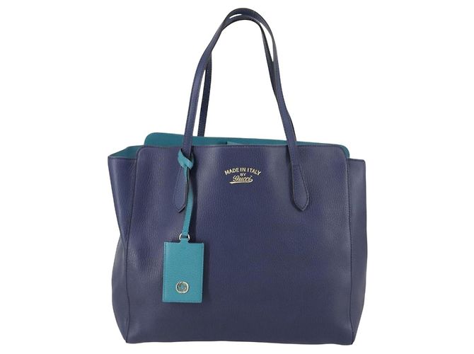 Borsa Tote in pelle blu e oro GUCCI 354397 Auth ar13812 D'oro - vista 13