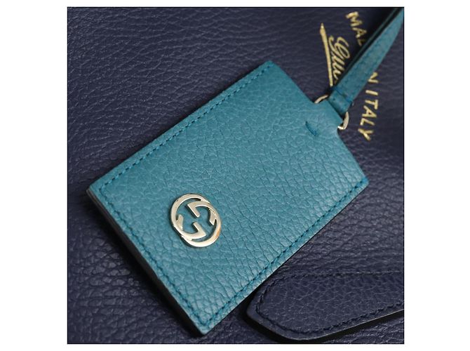 Borsa Tote in pelle blu e oro GUCCI 354397 Auth ar13812 D'oro - vista 17