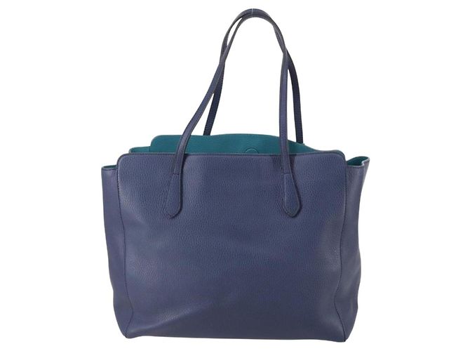 Borsa Tote in pelle blu e oro GUCCI 354397 Auth ar13812 D'oro - vista 2