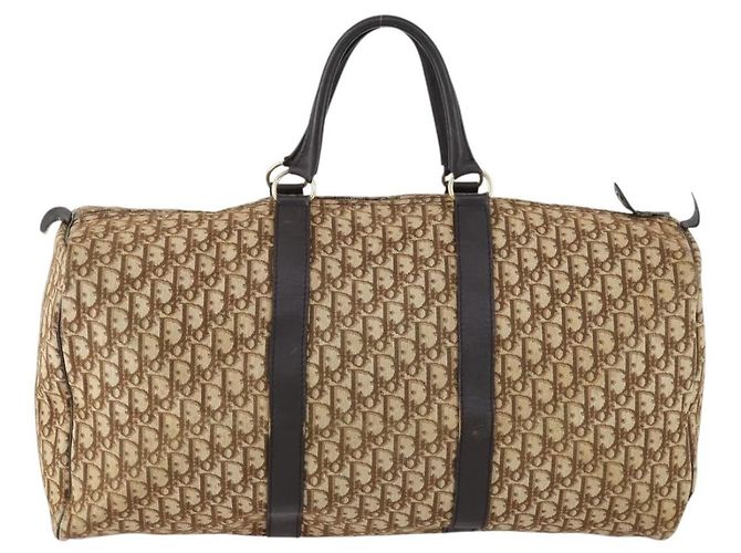 Borsa Boston in tela Trotter Christian Dior Beige Oro Auth 153500 - vista 2