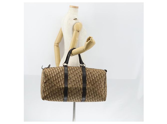 Borsa Boston in tela Trotter Christian Dior Beige Oro Auth 153500 - vista 20