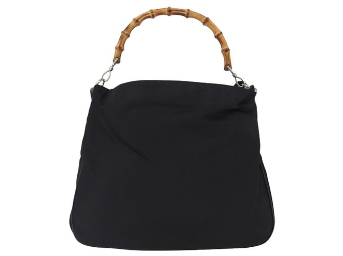 Borsa a Spalla Gucci Bamboo in Tela Nera Argento 001 1014 1577 5 Auth ka582 Nero - vista 13
