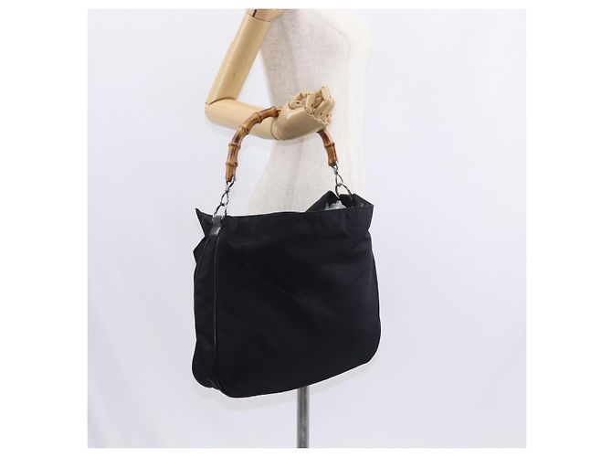 Borsa a Spalla Gucci Bamboo in Tela Nera Argento 001 1014 1577 5 Auth ka582 Nero - vista 21