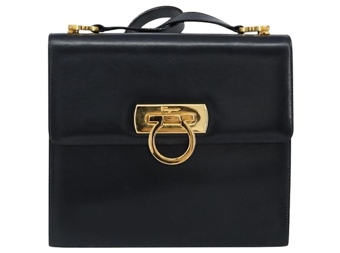 Borsa a Spalla Gancini in Pelle Salvatore Ferragamo Blu Navy Oro Auth 154591 D'oro - vista 13