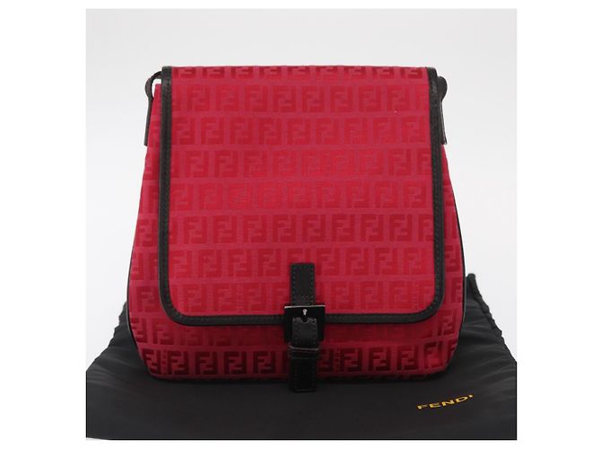 FENDI Zucchino Canvas Schultertasche Rot Silber Auth 155957V - Ansicht 12