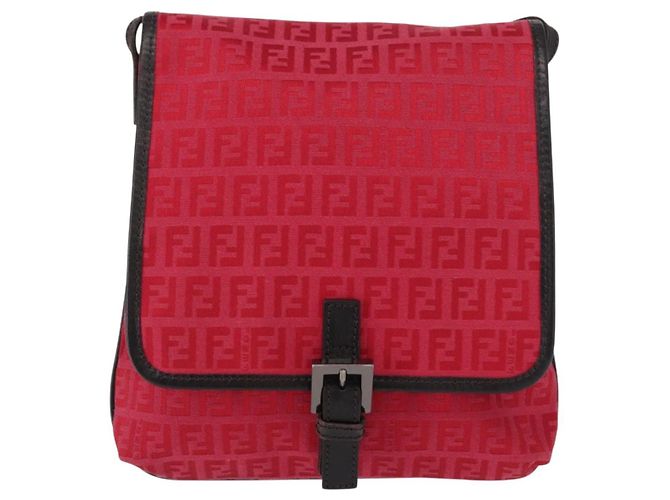 FENDI Zucchino Canvas Schultertasche Rot Silber Auth 155957V - Ansicht 13