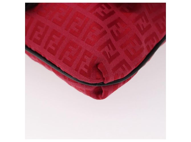 FENDI Zucchino Canvas Schultertasche Rot Silber Auth 155957V - Ansicht 14
