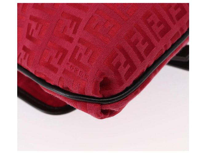 FENDI Zucchino Canvas Schultertasche Rot Silber Auth 155957V - Ansicht 15