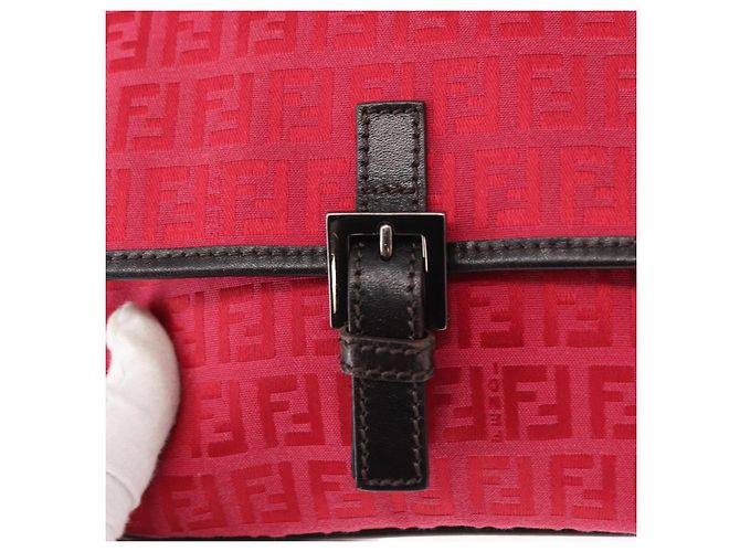 FENDI Zucchino Canvas Schultertasche Rot Silber Auth 155957V - Ansicht 17