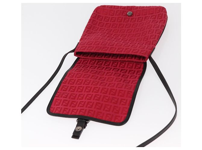 FENDI Zucchino Canvas Schultertasche Rot Silber Auth 155957V - Ansicht 18