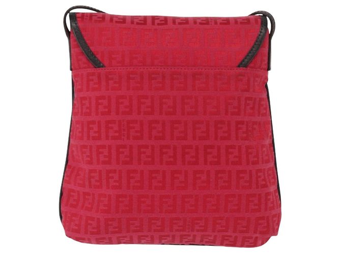 FENDI Zucchino Canvas Schultertasche Rot Silber Auth 155957V - Ansicht 2