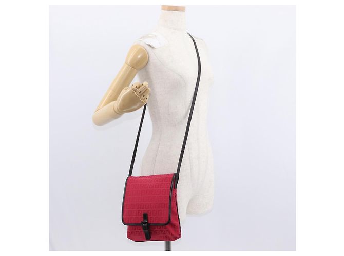 FENDI Zucchino Canvas Schultertasche Rot Silber Auth 155957V - Ansicht 23