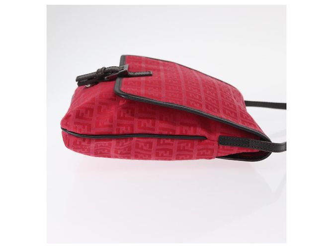 FENDI Zucchino Canvas Schultertasche Rot Silber Auth 155957V - Ansicht 3