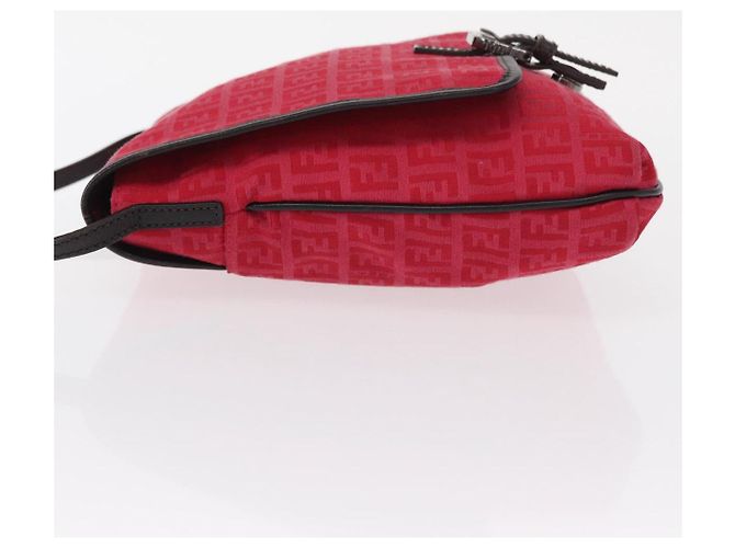 FENDI Zucchino Canvas Schultertasche Rot Silber Auth 155957V - Ansicht 4