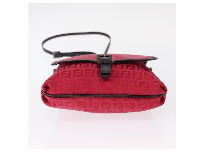 FENDI Zucchino Canvas Schultertasche Rot Silber Auth 155957V - Ansicht 5