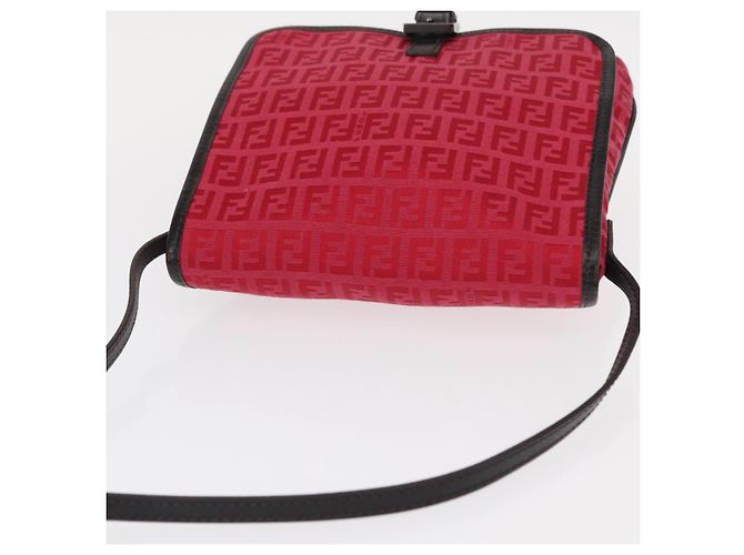 FENDI Zucchino Canvas Schultertasche Rot Silber Auth 155957V - Ansicht 6