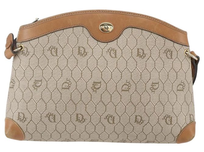 Christian Dior Borsa a spalla in tela a nido d'ape PVC beige oro Auth ep11929 D'oro - vista 13