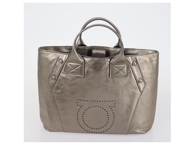 Borsa a Spalla Salvatore Ferragamo in Pelle 3 Pezzi Bordeaux Argento Beige Auth am9685 Bordò - vista 9