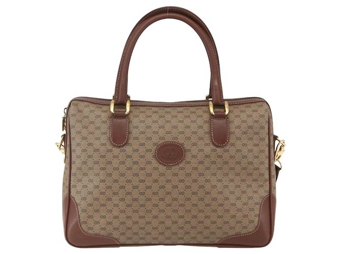 Gucci Borsa Boston Micro GG Supreme PVC 2 vie Beige Oro 002 122 0033 Auth 156846 D'oro - vista 2