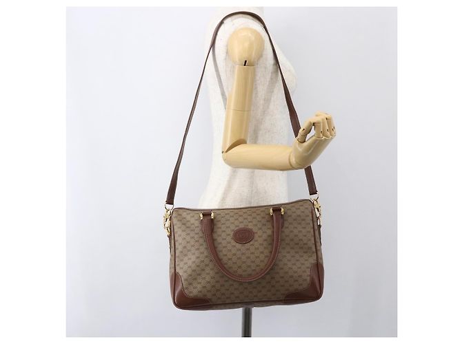 Gucci Borsa Boston Micro GG Supreme PVC 2 vie Beige Oro 002 122 0033 Auth 156846 D'oro - vista 24