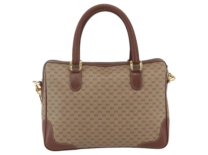 Gucci Borsa Boston Micro GG Supreme PVC 2 vie Beige Oro 002 122 0033 Auth 156846 D'oro - vista 3