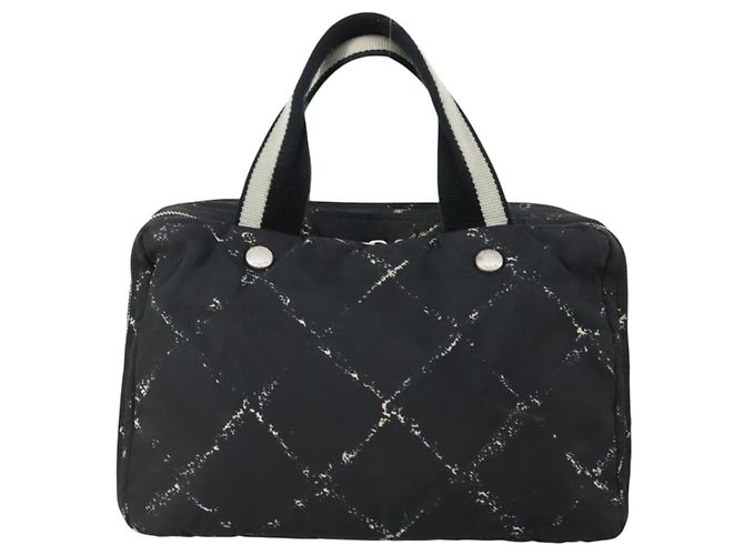 CHANEL Nuova Linea da Viaggio Borsa a Mano Nylon Nero Argento CC Auth bs31119 - vista 2