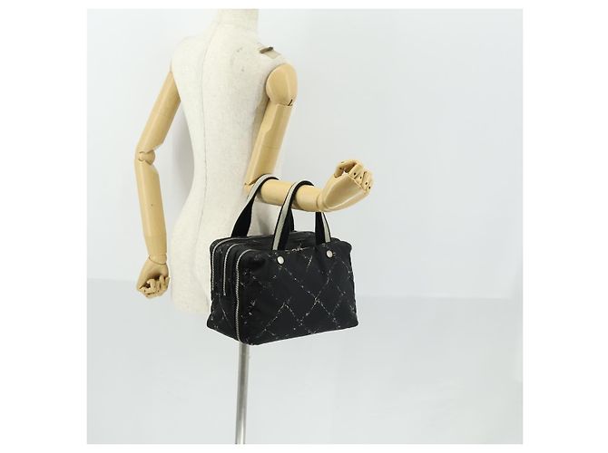 CHANEL Nuova Linea da Viaggio Borsa a Mano Nylon Nero Argento CC Auth bs31119 - vista 23