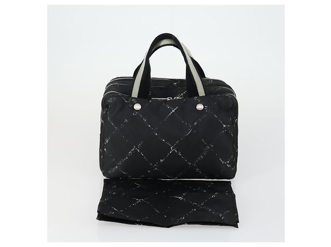 CHANEL Nuova Linea da Viaggio Borsa a Mano Nylon Nero Argento CC Auth bs31119 - vista 24
