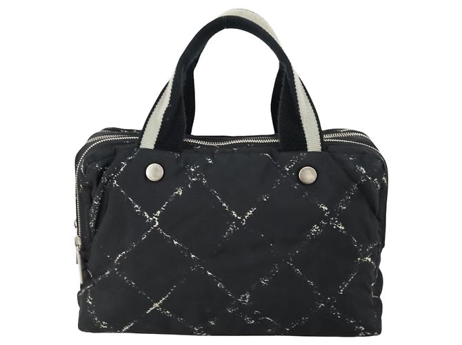 CHANEL Nuova Linea da Viaggio Borsa a Mano Nylon Nero Argento CC Auth bs31119 - vista 3
