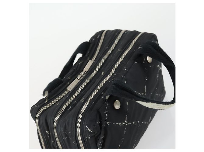 CHANEL Nuova Linea da Viaggio Borsa a Mano Nylon Nero Argento CC Auth bs31119 - vista 6
