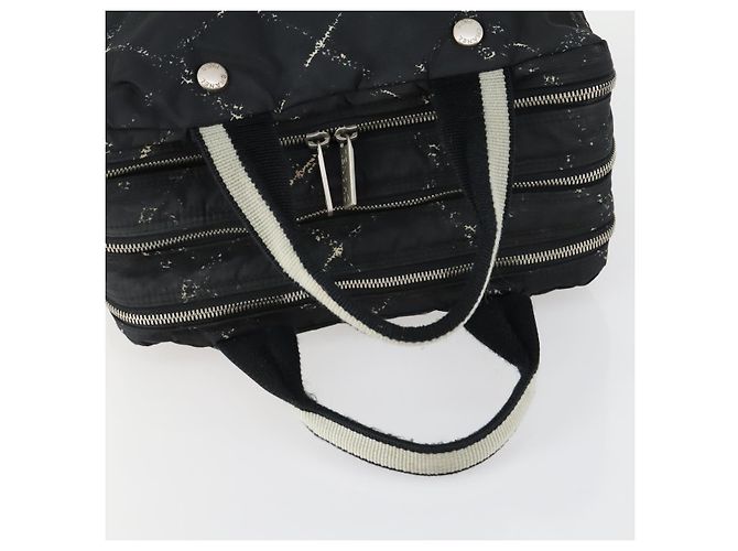 CHANEL Nuova Linea da Viaggio Borsa a Mano Nylon Nero Argento CC Auth bs31119 - vista 7