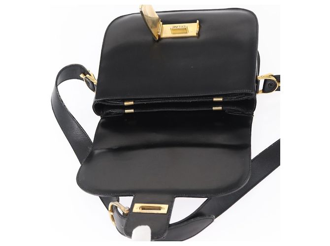 Céline Borsa a Spalla CELINE in Pelle Nera Oro Auth 152396 Nero D'oro - vista 18