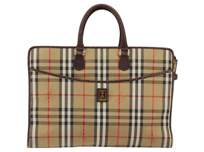 Autre Marque Borsa da lavoro Burberrys Nova Check in tela beige oro Auth 149757 D'oro - vista 13