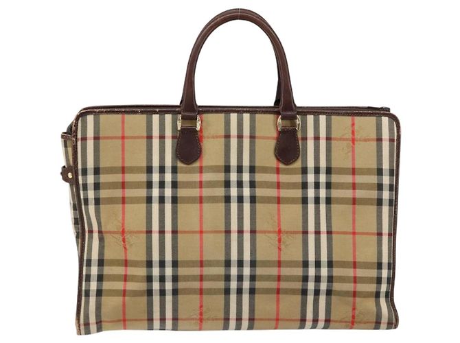 Autre Marque Borsa da lavoro Burberrys Nova Check in tela beige oro Auth 149757 D'oro - vista 2