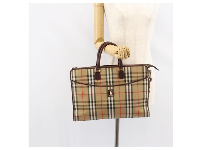 Autre Marque Borsa da lavoro Burberrys Nova Check in tela beige oro Auth 149757 D'oro - vista 25