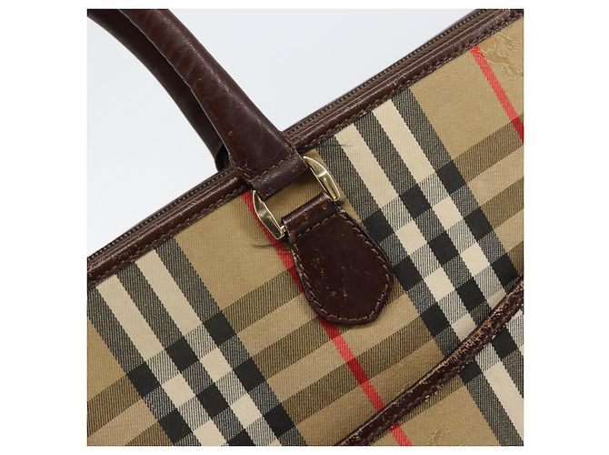 Autre Marque Borsa da lavoro Burberrys Nova Check in tela beige oro Auth 149757 D'oro - vista 9