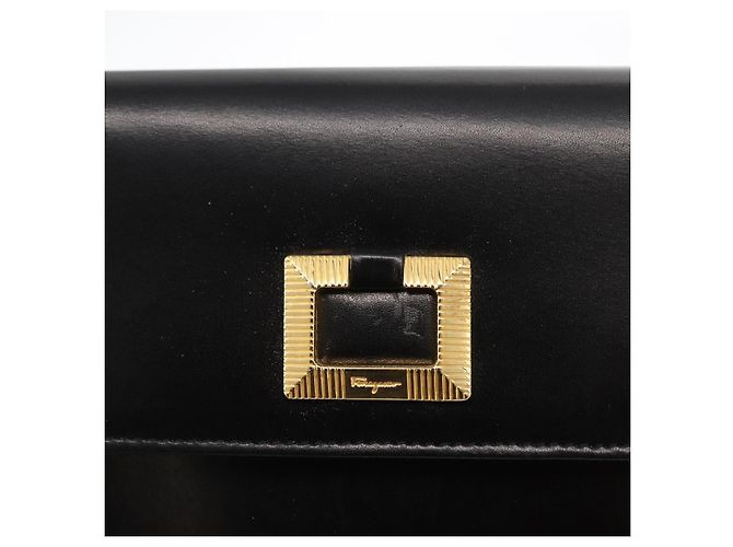 Borsa a Spalla Gancini in Pelle Nera e Oro Auth BA8683 di Salvatore Ferragamo Nero D'oro - vista 14